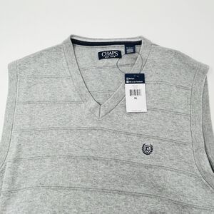 Chaps Mens XL Heather Gray 100% Cotton Sleeveless Sweater Golf Vest‎ Logo NWT